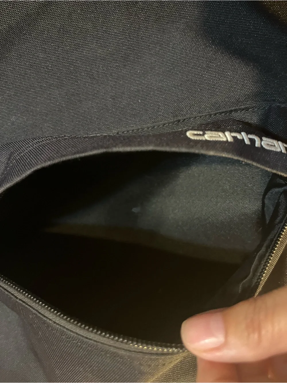 Carhartt WIP Payton Backpack Black Rounded Silhouette White Embroidered Branding